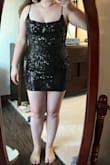 Was pleasantly surprised with this dress. Outside is itchy, but it has a great soft lining, and the whole dress has a little stretch in the fabric. Cons: it does shed sequins, and it is very very short. I'm 5'7, 200lbs, and the dress stops right below my booty Cheeks. It's easy to sit in because it stretches, but a portion of my bare booty is on that chair if I sit. - Marci J.
