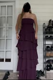 This dress is beautiful! I sized down and would recommend sizing down. I am 5'7 and with heels, probably about 5'10. The dress still hits the floor. - Danielle R.