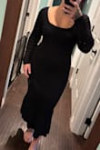Fits nicely. Love the knit style. Have a slight stretch to it to hug the curves. Bought this for the fall/winter as a cute date night dress. Excited to dress it up with accessories! - Christine F.
