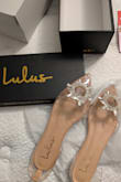 I love how simplistic these shoes are. They are clear with a cute, sparkly design on the top. They get me the most compliments. If Cinderella were living in this era, these would be her go-to slipper. The shoe is a bit narrow, but they do stretch with some wear. - Acsa H.