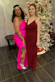I bought this dress a while back for a formal Christmas party and it arrived super late and really big. I wore 4 inch platform heels and I still needed to take the dress to be tailored. I had to have it both taken in and hemmed like 7 inches, it was crazy!! Despite all of that, it was really beautiful on, just not crazy flattering on. Very thick material - Kaya M.