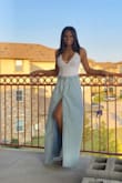 This skirt is perfect! I got so many compliments when I wore it. I wore it while pregnant so I didn't wear with a crop top but now that I'm not pregnant I will it would look great with a crop top! - Janet C.