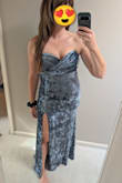 I bought this dress for an award ceremony and ended up keeping it with plans to wear it over the holidays. It's velvety soft and stretchy in the body, but the chest is sturdy and supportive. The slit is a bit higher than I'd typically go for, but I feel good in it and it's so comfortable. - Aly B.
