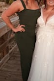 Love this dress, got lots of compliments. Could've sized down due to the stretch fabric. Only bad thing is that there is already a hole on one side after one time wearing it - Alaina B.
