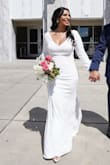 I wore this dress for court wedding and it was perfect. The fabric was very well quality and looked expressive. The back was super cute as the. True to size, I'm usually a medium and got a medium fit like a glove! - Liana G.