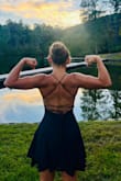 I'm small in the waist and have "soccer legs," so this was perfect for highlighting my waist, and still had plenty of room in the skirt for my muscles. Straps made for the perfect cinched top. - Janna L.