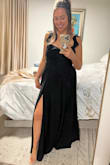 This dress is very flattering, but I wish that the straps were adjustable. They were just a little too loose, so I had to return it, but I loved the way it hid any back rolls and was really elegant and flattering overall! - Eva N.