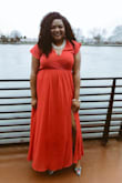 Bought this dress for a formal boat cruise, and it was perfect! The material takes it up a notch. Definitely formal and was warm enough for a windy D.C. cruise :) The sleeves are very dainty, which I loved. The slit was appropriate. I only used safety pins in the bust area--but just my preference! Would totally recommend this for a wedding or formal event! - Bria L.