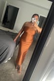This dress is beautiful, but runs big. I originally ordered a medium and returned for a small. The small snatches me in and is stretchy. For reference, I am 5'2, 135lbs, and a 36D. - Carolyn C.