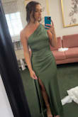 This dress is stunning! I received so many compliments on it at the wedding I wore it to. The material is beautiful and the dress is so comfortable. I liked the adjustable straps to keep the top tighter. The length was perfect for me. I'm 5'7" and wore 4" heels, and the dress didn't drag, so great for tall girlies. The slit is a little high, but it was still appropriate for a wedding. I bought a small one and it fit like a glove. - Hannah S.