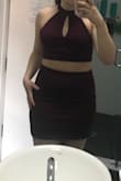 The 2 piece was absolutely gorgeous. It was super cheap so I thought the material would be bad quality but it feels very rich and sturdy. Only thing is that the skirt was longer than I anticipated. Also, I have very small breasts so when I put my arms forward you can see a lot of side boob because I don't fill out the top. Overall feels very comfortable. Next time I might get a smaller size. - Alara K.