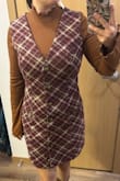 Such a cute dress! Fabric is thicker & heavier, which is perfect for the colder months. There are also small pockets in the front. I'm usually between sizes (S & M) across the majority of brands. I was recommended a S, originally got M based on reviews to size up, & still needed to exchange for a L. - Olivia D.