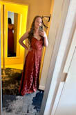 Some of the reviews for this dress had me apprehensive (specifically about the neckline and the slit being too high). I bought 3 other dresses, didn't like any of them, then tried this one after all and am GLAD I did. Both the neckline and the slit gave me 0 problems. The neckline is not a true cowlneck, I guess, but the way it fell on me naturally was nice. The center fell to my chest skin, and it made it look like a bow, almost. I used double-sided tape on either side to make sure it would be fully secure if I bent forward. Other than that, I made no other adjustments to the dress. I'm 5ft 8" tall, and the length was really pretty. It touched the ground and flowed around me while I wore 3" heels. I did tend to pick it up while walking, just to be safe. Also: the cut on this is SO flattering. It fits nicely in the chest area, then around the waist, then falls into a nice flowing silhouette. I got tons of compliments all night from family members. GET IT! - Laura A.