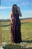 The dress was perfect! It fit perfectly with no alterations. So tall girl friendly! I'm 5'10" and wore about 2.5" heels. The tiers moved beautifully while dancing. It was easy to steam too to get out the package wrinkles! - Samantha B.