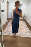 Wore this dress for my nieces wedding. Color is stunning! Was a little darker in person than in the picture. So many compliments on it. Formal dress shopping at 50 is tricky sometimes, but this was perfect. No alternations needed, great midi-length for a shorty like me. Very happy with this dress! - Diane A.