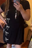 Very comfortable and nice material dress. I bought for any future work event. The only thing I have a problem with this dress is that the bows are sticky. The glue used to stick the gems on is very sticky. Things get stuck on it and the paper that covered it was very hard to get off. - April R.