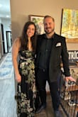I bought this dress for my husband's 10th anniversary dinner. I looked for a long long time and found this one last minute, absolutely loved it, and so did he. The slit the slit is nice very high, though colors are gorgeous, fit me lovely. It was a little bit longer, so I kinda had to help hold it as I walked. - Angela B.