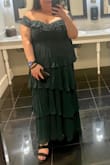 I ordered a 3x because the "find your fit" suggested that size, but I went with my gut and ordered a 2x as well, and I'm so glad I did! 2x was the perfect fit. I felt beautiful, it was super comfortable, perfect length for my 2ish" heels, and received lots of compliments! I unfortunately have to wear a bra with it, but that won't keep me from wearing it to other weddings. - Martha M.