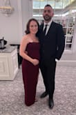 The dress fit as expected. Color is deeper than in the picture, but I didn't mind. I didn't have any issues with the lace at the neckline holding up. I was 19 weeks pregnant and it was a tad snug (I got a small) but it was manageable. - Angela P.