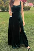 I'm 6' tall and this dress almost touches the ground. I was STUNNED!!! Material is thick and has a nice weight; the style is so flattering for my pear-ish body type since it's not fitted below the high waist but doesn't look billowy. Perfect fall/winter wedding guest dress! - Stephanie M.
