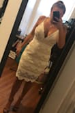 Loved this dress. I'm a little curvy in hips so it was flattering. It is a little small though so I ordered a Large after returning a Medium. Good quality. Wore it for my graduation! - Angelique M.