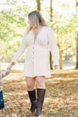 I purchased this dress for a family photo shoot, and it was absolutely PERFECT. I took others' advice and sized down to a Large, though I am a size 12. I often have to size up; otherwise, they're tight in my boobs. Other than the buttons having a very slight gap in that area (you couldn't even tell in the pics), this dress was soft, comfortable, and soo flattering because of the bottom flare! Absolutely loved and will wear to future date nights! The boots are also from lulus. Both shipped within 2 days of ordering, and I didn't pay extra for shipping, which was a huge bonus. - Shanna K.