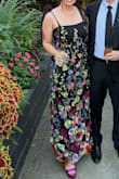 Super comfortable dress, only issue is the straps do turn into and get wrapped around and become skinny. Wore only a strapless bra.
I am 5'9 and wore 4 inch platform shoes, which meant my toes kept peeking out at times. - Gracen M.