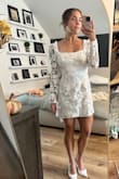 Obsessed with this dress; fits like a glove. It's definitely a 'mini' dress and needs spandex or spanx worn underneath. Super chic and perfect for wedding reception. - JACQUALINE O.