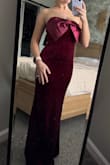 I am obsessed with this dress!! It's very form fitting while still being very classy. The bow is such a fun touch and perfect for a winter wedding! - Emily S.