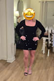 This is such a fun dress - I originally purchased as an option for a gala, but chose to keep as an option for a party/NYE dress as its perfect for such an occasion.  It fits perfectly for a fun, short dress.  Hugs the curves & is perfectly short for my 5'2" frame...would be super short for anyone taller, IMO. - Rosie T.