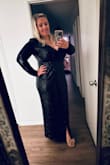 I loved this dress for the gala I attended. I typically wear a large, but had to size up to XL for the "girls". Comfortable, didn't shed a bunch of sequins, and I'm going to try to wear it again for the holidays. - Erin G.