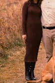 I bought this dress for fall family photos, and I loved how it looked on me for photos! I got so many compliments and will wear again. It was warm, fits true to size, and love the brown color. Highly recommend!! - Hayley B.
