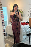 I'm normally a small, but I definitely should've sized up in this dress. FYI- with this type of fabric, there was very little give, so the fabric was pulling in all the wrong places, and I couldn't raise my left arm (the off-the-shoulder sleeve) above my waist. I really, really wanted to love this, but I unfortunately don't have time to exchange it for the event I bought this for, so I'm going with something else. - Savannah N.