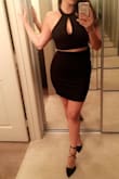 I love the lace detail on the top of this two piece outfit. The skirt fits perfectly and hugs your curves really well. - Gisela G.