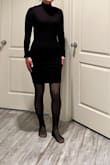Was hoping this would be a perfect dress for cooler weather outings! Perfect to throw a blazer or peacoat over. However, it runs small - feels like XS and it is very thin. See through on the legs. You cannot tell by the photo, but it's very see through. Final sale so that stinks. - Jessie A.