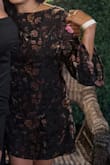 This is a beautiful dress. Does not have stretch so I sized up for chest comfort. The material is stunning and held up nicely with evening dancing! - Deborah F.