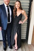 I wore this to a very formal corporate holiday party and it was gorgeous! Quality material and the slit doesn't hang as high as pictured. I absolutely recommend. - September S.