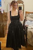 I'm 5 months postpartum and have never been a size Large before. Usually I'm back to a S/M by now, so I'm pretty uncomfortable in most of my clothing right now. This dress made me feel beautiful, I didn't need to wear a bra at ALL, which is NEVER the case for me. I have a long chest and torso in general, so thestraps were the perfect length for me. I wore this to The Great Gatsby ballet and received compliments all night. I felt so beautiful, I can't wait to find another opportunity to wear it. I did receive a dress with a zipper that is stuck and non-functional, so my husband had to pull it onto me over my head. Which was a real bummer. But I love it so much, I'll forgive the defective zipper. The taffeta was not cheap looking- people who say that obviously don't know how taffeta is supposed to look and feel. The only thing I dislike is that the boning must be wire, because when I sit in this dress and then stand up, the boning bends inward with my squishy postpartum tummy and it's not flattering. - Jessie S.