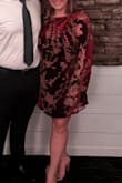 Order according to the measurements and you won't be disappointed! It is shorter and there is no stretch but it fit like a glove, little sexy while still being appropriate, and absolutely beautiful! Received so many compliments - Amy V.