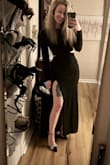 Absolutely love the way this dress fits. It's a little snug in the arms, and my only complaint is the slit is really short. I got this to wear to a Christmas party (don't mind my freshly showered face and hair). I had to immediately try it on when it came in because I worried it wouldn't fit. I honestly probably could have got a medium, and I'd say that would have been a more perfect fit. - Anastasia K.