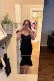 I loved this dress. I bought a large, and it fit my bust well (I've always been a large in the top, medium in the bottom kind of gal), but unfortunately, the hip area of the material bunches up. If it weren't for that, I would've loved to wear this. The material was thick and nice, and it was very flattering minus the bunched area :( I feel bamboozled by some of the models, honestly, because their arms and hands hide that area. If you have a slender or athletic build with smaller hips/butt, go with another option. - Laura M.