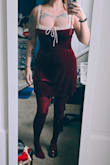 I went with medium, 5'5, 140lbs, 34C. My measurements are probably more like 29" waist and 39" hips at the moment. 36-37" bust.
The top is a light pink not white. - Ashley K.