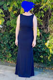 The quality is amazing, has some weight to it so perfect for a fall/winter wedding. It fit so smoothly and I felt so comfortable all night. The color is beautiful, the perfect navy. - Grace M.