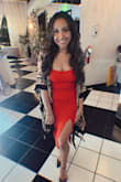 Definitely size up because it can be a little unforgiving in the tummy area. Overall, I felt so sexy and received so many compliments and looks! Show stopper! - K. M.