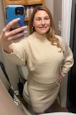 The Toasty time cream long sleeve sweater dress 2 piece set is just what I was looking for. I was so excited to receive it, and it didn't disappoint. I would definitely recommend it!!. I felt both pretty & put together (wearing it as a set). It was warm on a very cold day and is also soft. I'm sure I'd like the dress without the sweater top over it, once I lose my next 5-10lbs...That being said, I did wear shapewear to feel my best wearing this, and wish the sweater came down just a little bit longer (maybe 1/2 an inch or a little bit more) to camouflage my Mom belly a bit more. - Jocelyn V.