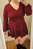 This dress is flirty and cute. Love that the bust is bitted so the shape falls great, but might be a couple of inches too short for me, and the sleeves are a bit odd. - Christina L.