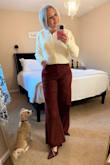 Great fit! Looks so cute with the wide color. Fits great with a pair of high-waisted pants. I did wear with lulu's burgundy colored corduroy pants and Lulu's burgundy kitten heels. Lots of compliments and a great classy look - Michelle C.