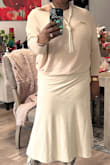 The fit and material was as expected. The fabric is soft and make the sweater look more expensive. I have yet to have a bad purchase with your store it has never fells - Vickie D.