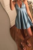 Dress is very cute and comfortable. It stays put and can easily be worn without a bra. One bad thing though is that it wrinkles very easily so it may not be good for an all day event. Overall, super good buy. - Claire C.