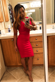 The dress looks amazing. It's very form-fitting and hugs in the right spots. The material doesn't feel cheap. I'm 4'11", 110lbs, with a 34DD bust and ordered an x-small. I'm happy with my purchase and recommend this dress for an evening cocktail party or special dinner occasion. - Ana T.
